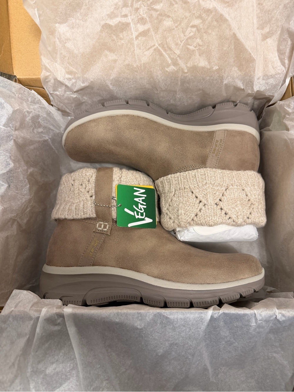 Skechers Taupe Knit Cuff Ankle Bootie Size 7.5 - Picture 7 of 16